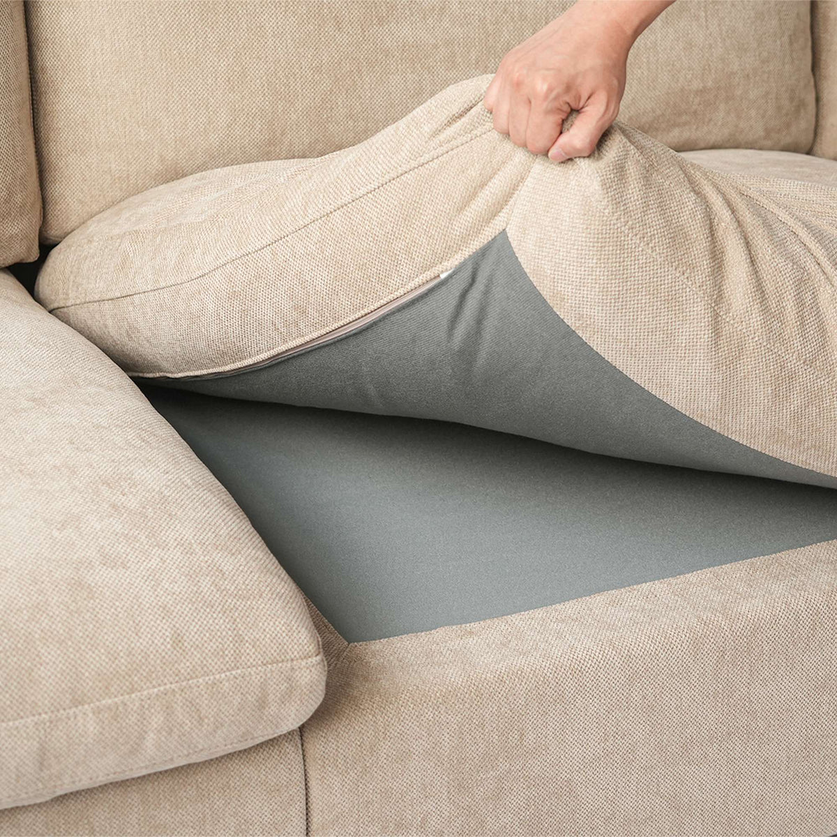 Sky Cloud Slope Sectional Sofa, Modular Comfort Linen L-Shaped Sectional 4-Seater, Khaki
