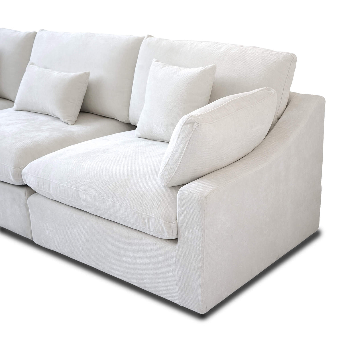 Sky Cloud Slope Sectional Sofa, Modular Comfort Linen L-Shaped Sectional 4-Seater, White
