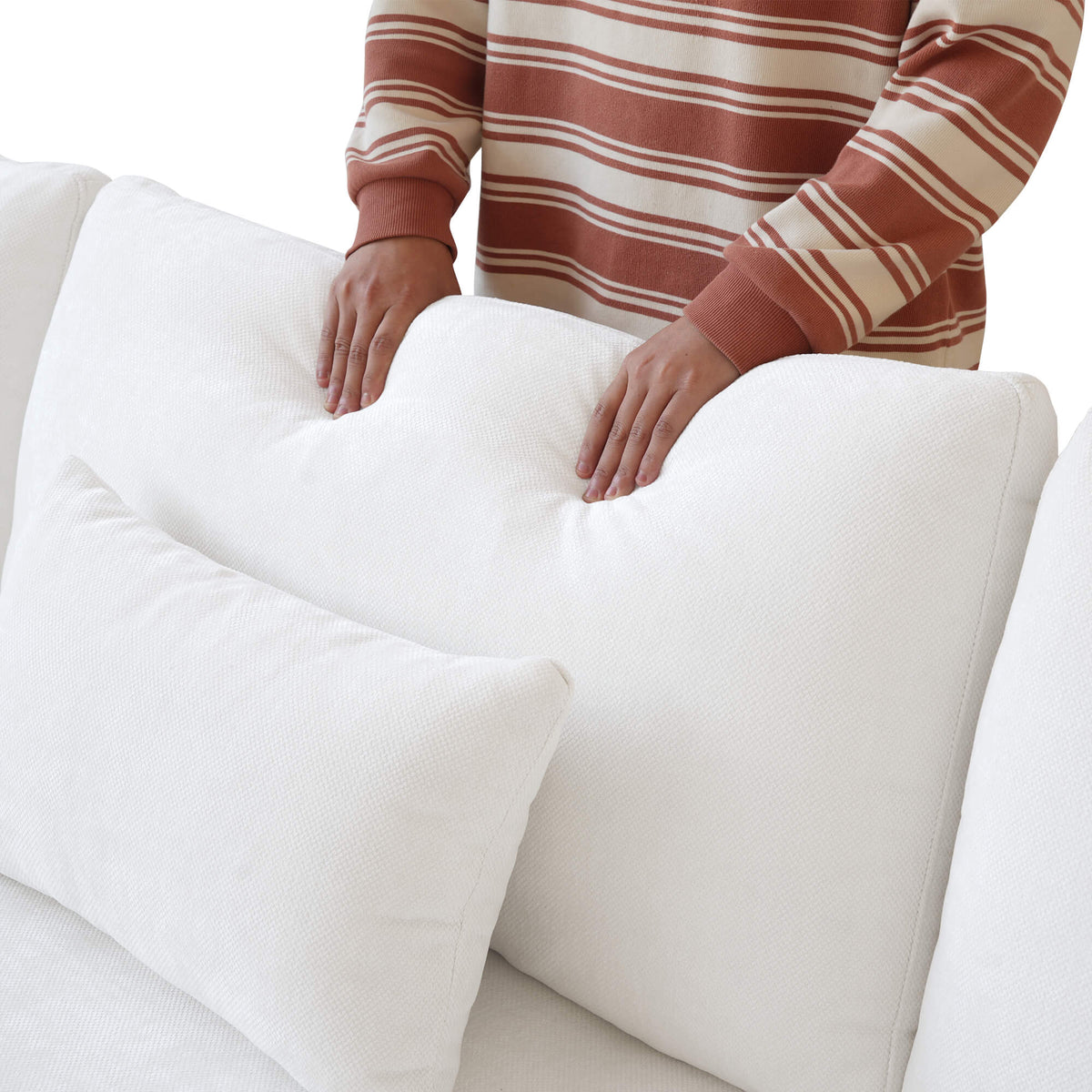 Sky Cloud Slope Sectional Sofa, Pet-Friendly Linen L-Shaped Sectional 5-Seater, White