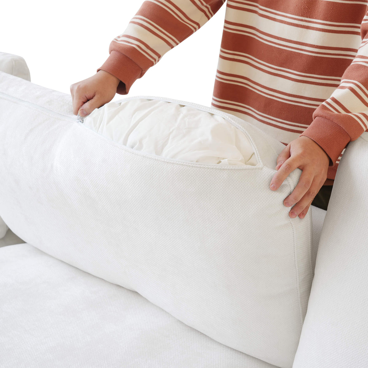 Sky Cloud Slope Sectional Sofa, Modular Comfort Linen L-Shaped Sectional 4-Seater, White
