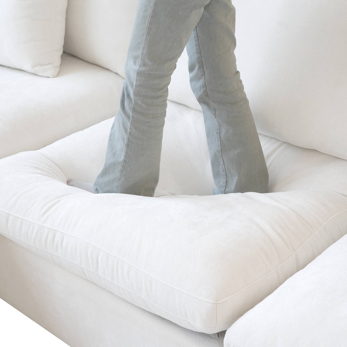 Sky Cloud Slope Sectional Sofa, Pet-Friendly Linen L-Shaped Sectional 5-Seater, White