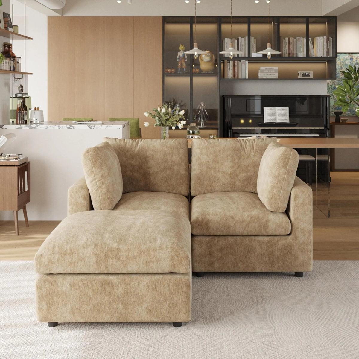 Sky Modular Track Arm Sectional Cloud Sofa, Loveseat Sofa Chaise Chenille and Linen Washable Sofa