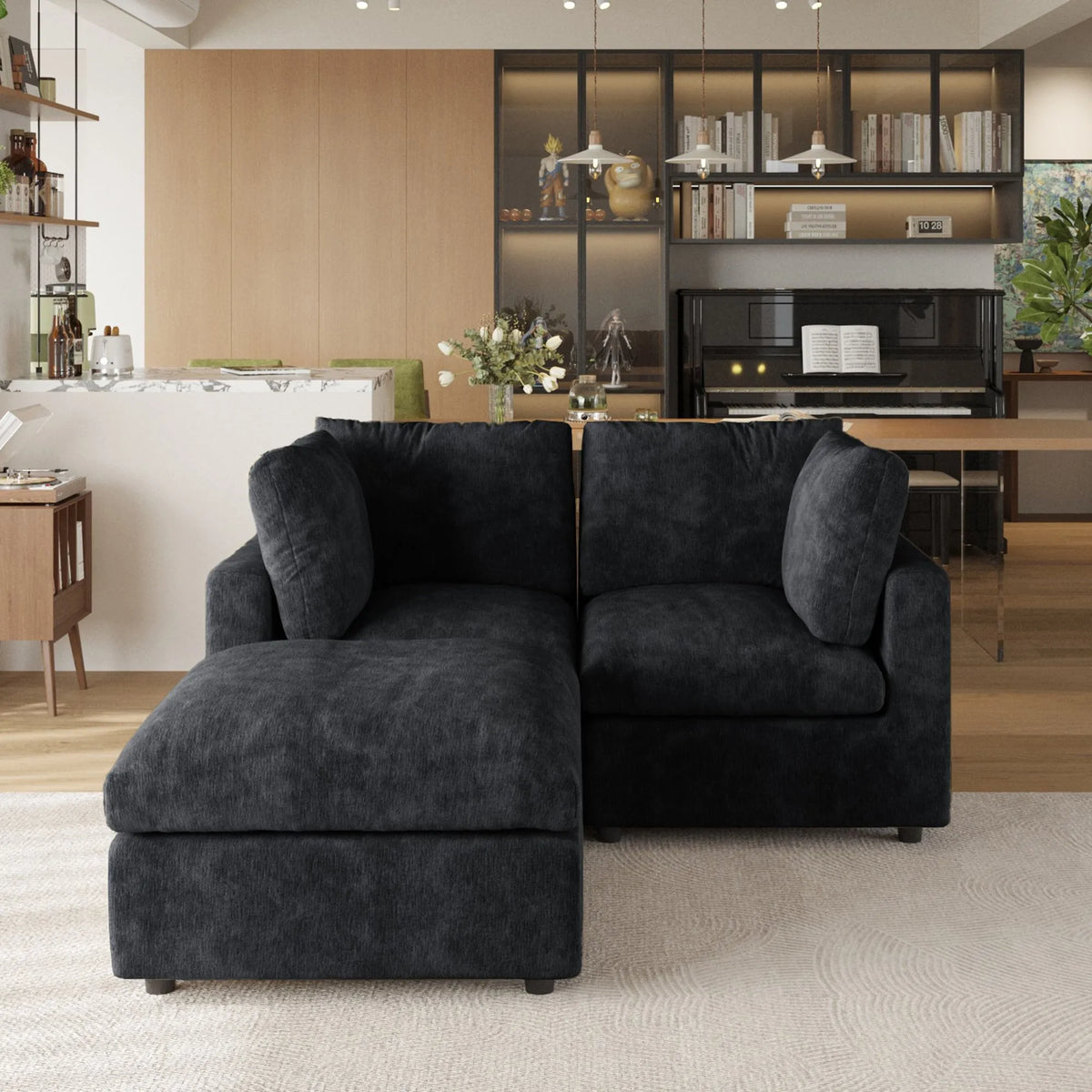 Sky Modular Track Arm Sectional Cloud Sofa, Loveseat Sofa Chaise Chenille and Linen Washable Sofa