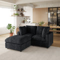 Sky Modular Track Arm Sectional Cloud Sofa, Loveseat Sofa Chaise Chenille and Linen Washable Sofa, Black