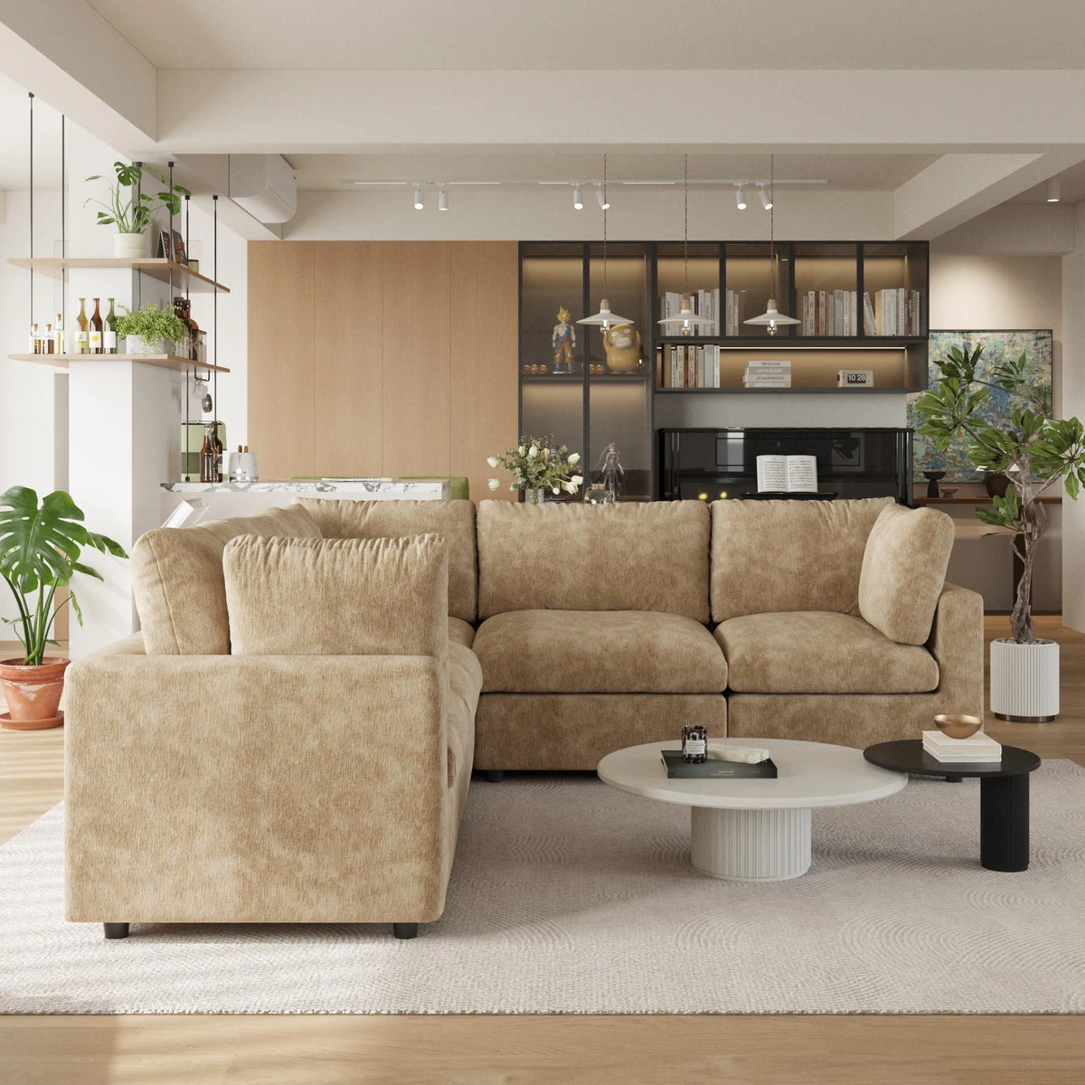 Sky Modular Track Arm Sectional Cloud Sofa, Skin-Friendly Washable Deep Seat V-Shaped Corner Sectional Sofa