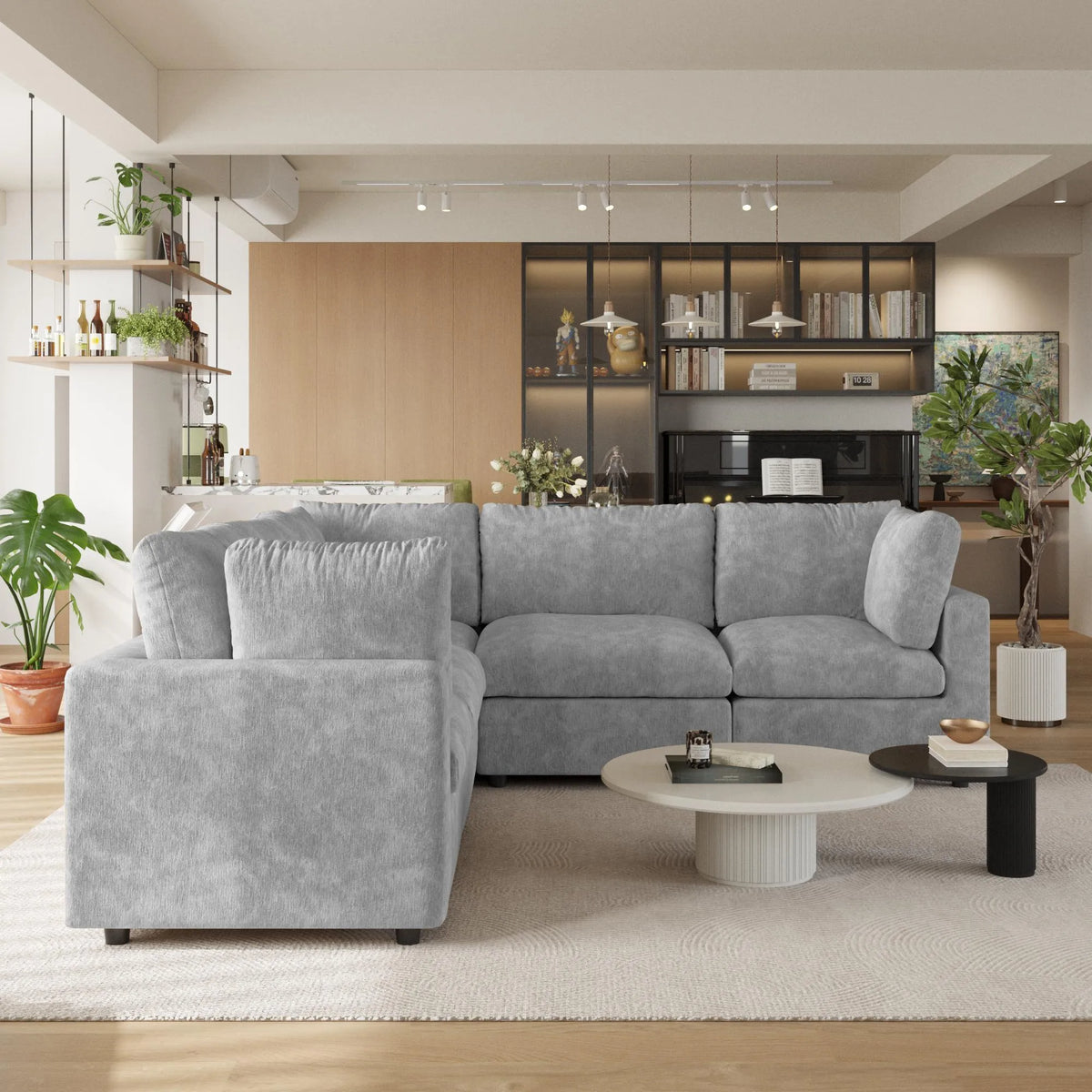 Sky Modular Track Arm Sectional Cloud Sofa, Skin-Friendly Washable Deep Seat V-Shaped Corner Sectional Sofa