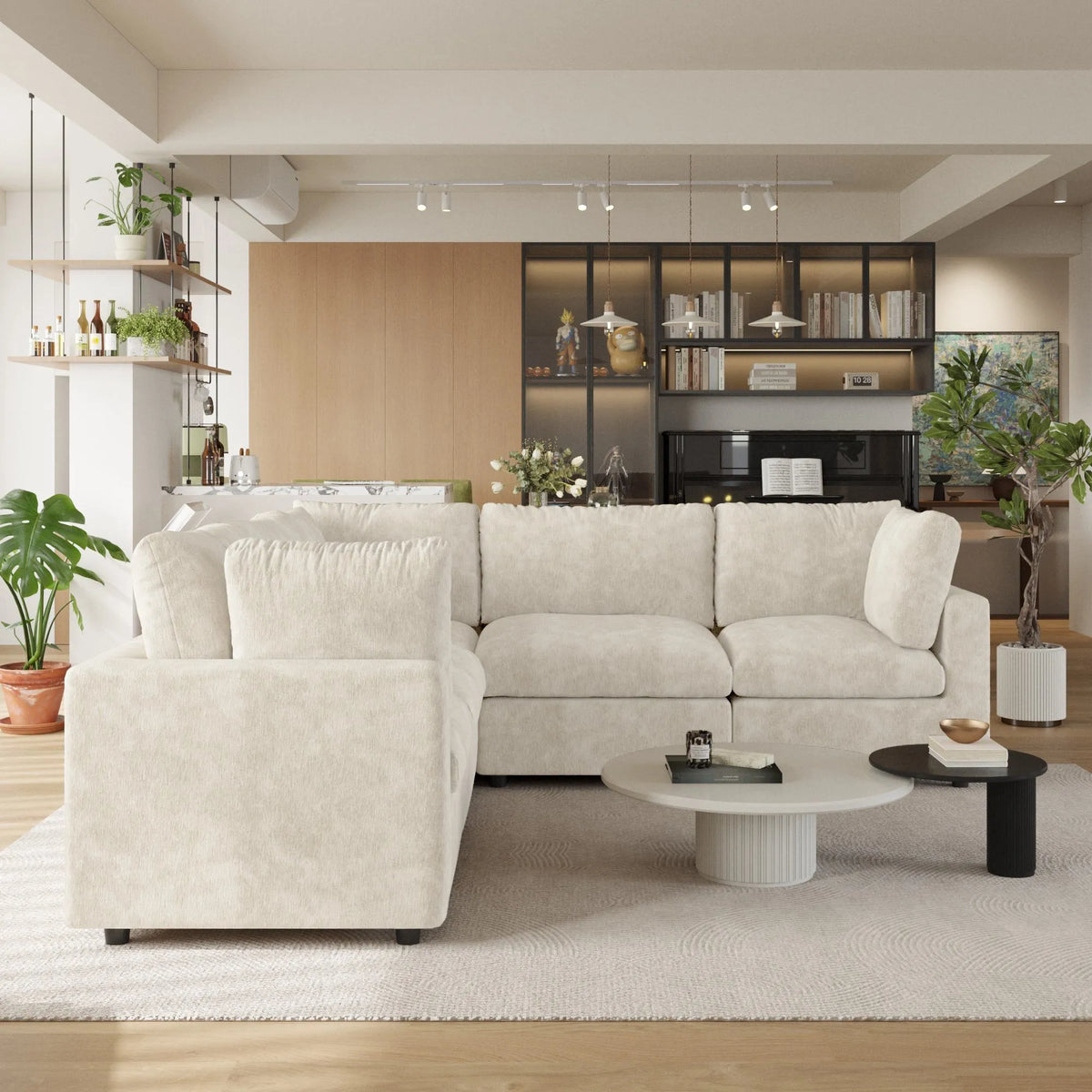Sky Modular Track Arm Sectional Cloud Sofa, Skin-Friendly Washable Deep Seat V-Shaped Corner Sectional Sofa