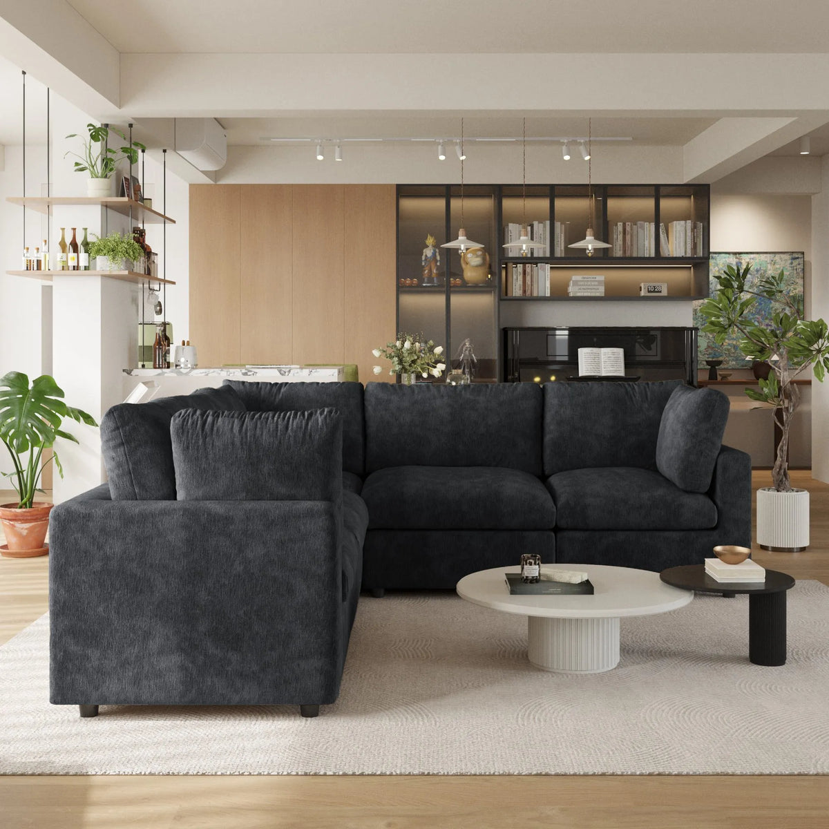 Sky Modular Track Arm Sectional Cloud Sofa, Skin-Friendly Washable Deep Seat V-Shaped Corner Sectional Sofa