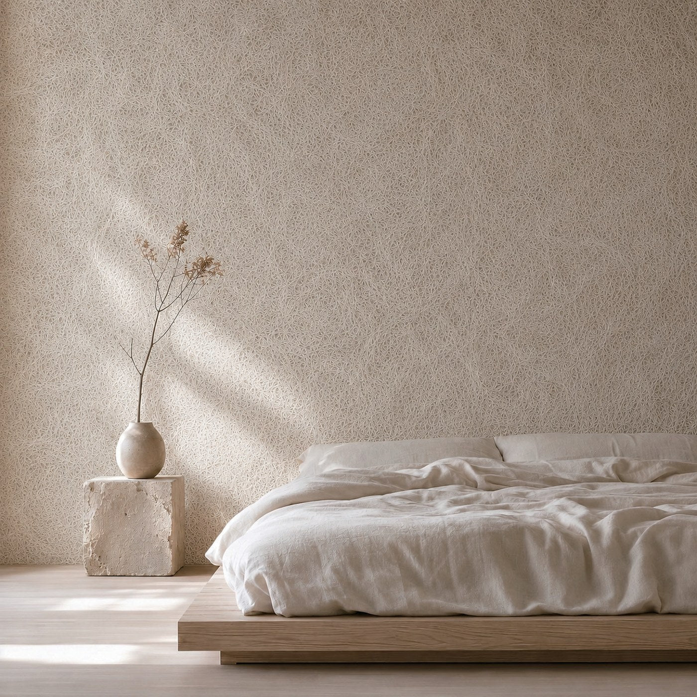 Wool wall panels installed across a feature wall