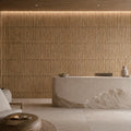 Wicker wall panels installed across a feature wall