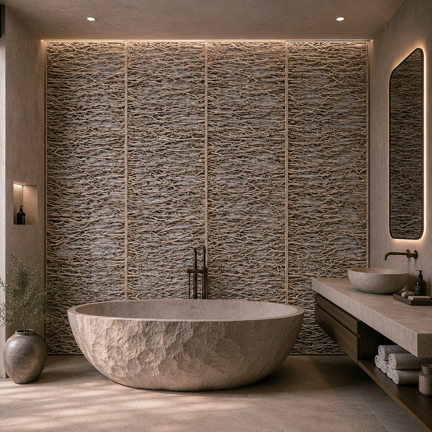 Tea Tree Branch wall panels installed across a feature wall