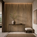 Wicker wall panels installed across a feature wall