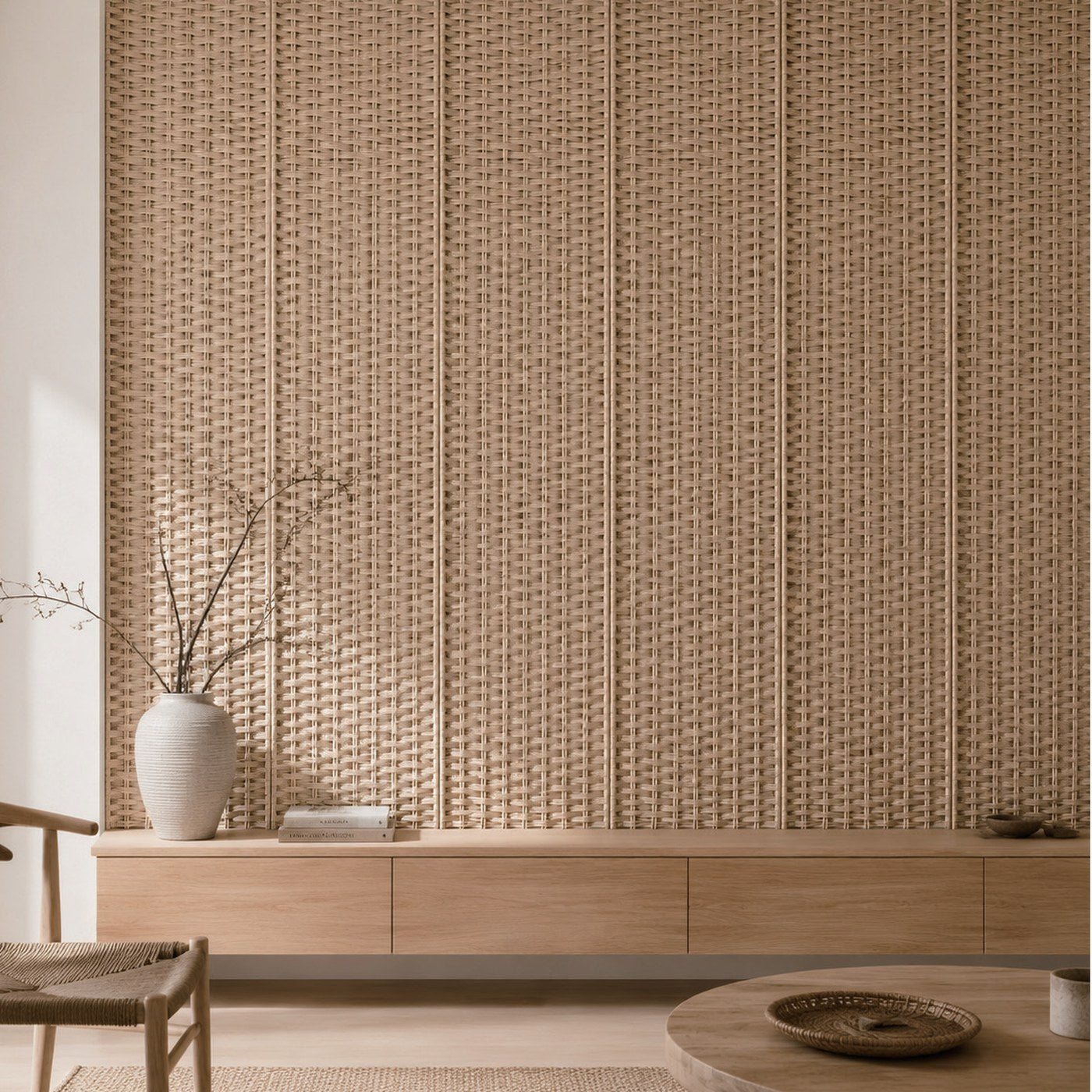 Woven Rope wall panels installed across a feature wall