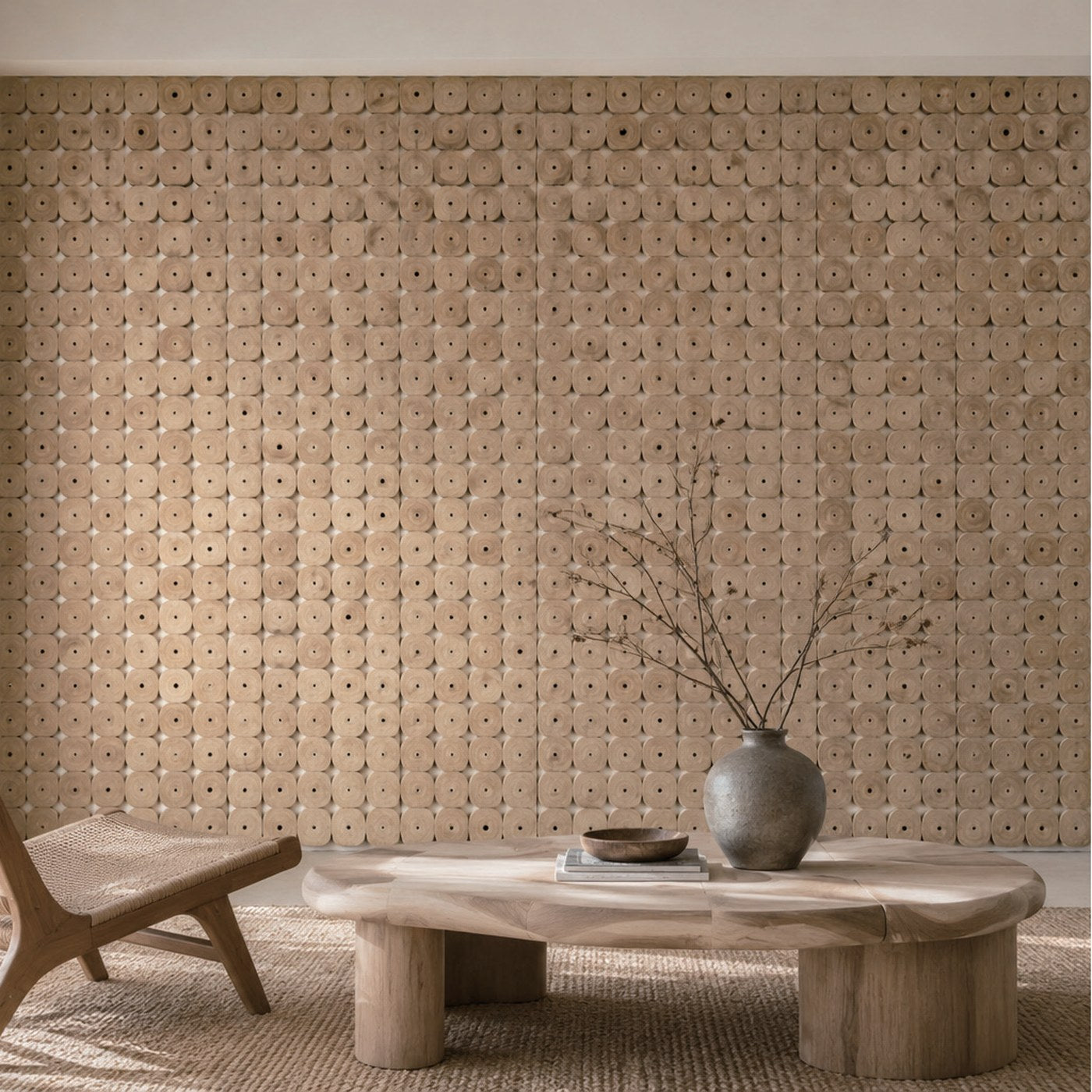 Paulownia Wood wall panels installed across a feature wall