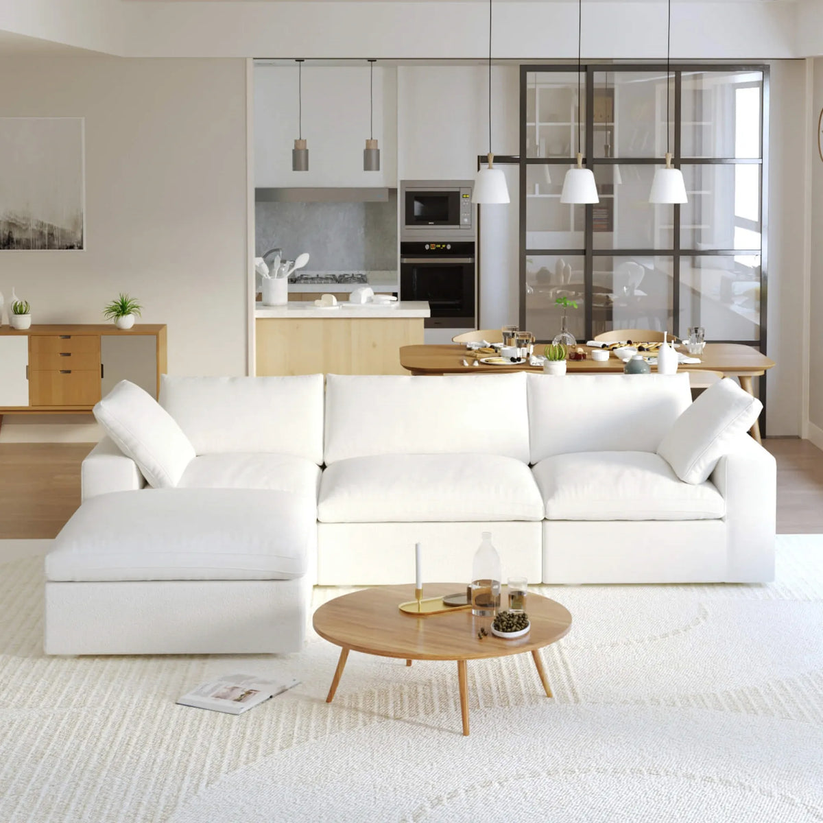 Sky Cloud Sectional Sofa, Linen Slipcovers - Replacement Covers Only, White