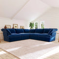 Sky Plus Velvet Cloud Sofa, Washable Cover 122-Inch Velvet Corner Sectionals 5-Seaters, Dark Blue