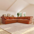 Sky Plus Velvet Cloud Sofa, Washable Cover 122-Inch Velvet Corner Sectionals 5-Seaters, Dark Orange