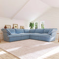Sky Plus Velvet Cloud Sofa, Washable Cover 122-Inch Velvet Corner Sectionals 5-Seaters, Light Blue