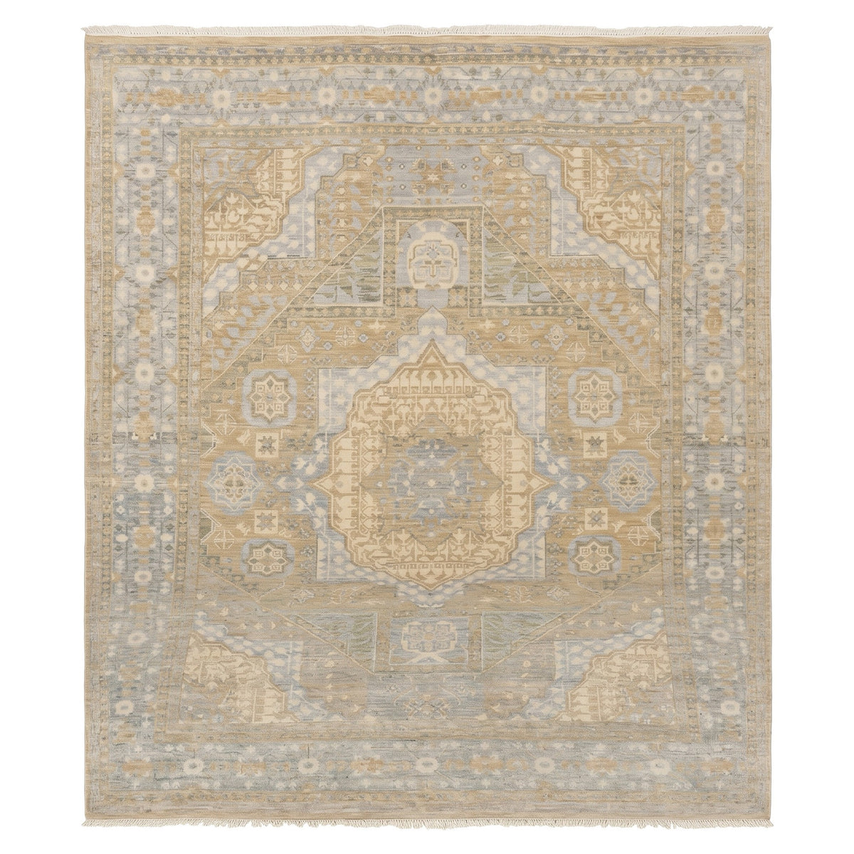 Artisan Hand-Knotted Mamluk Distressed look Rug, full view on a white background