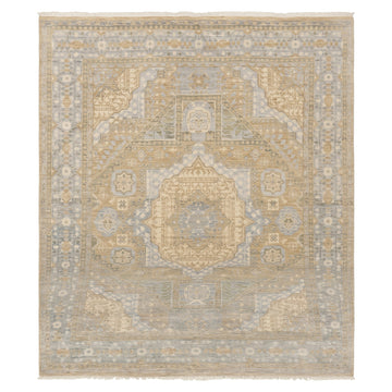 Artisan Hand-Knotted Mamluk Distressed look Rug, full view on a white background