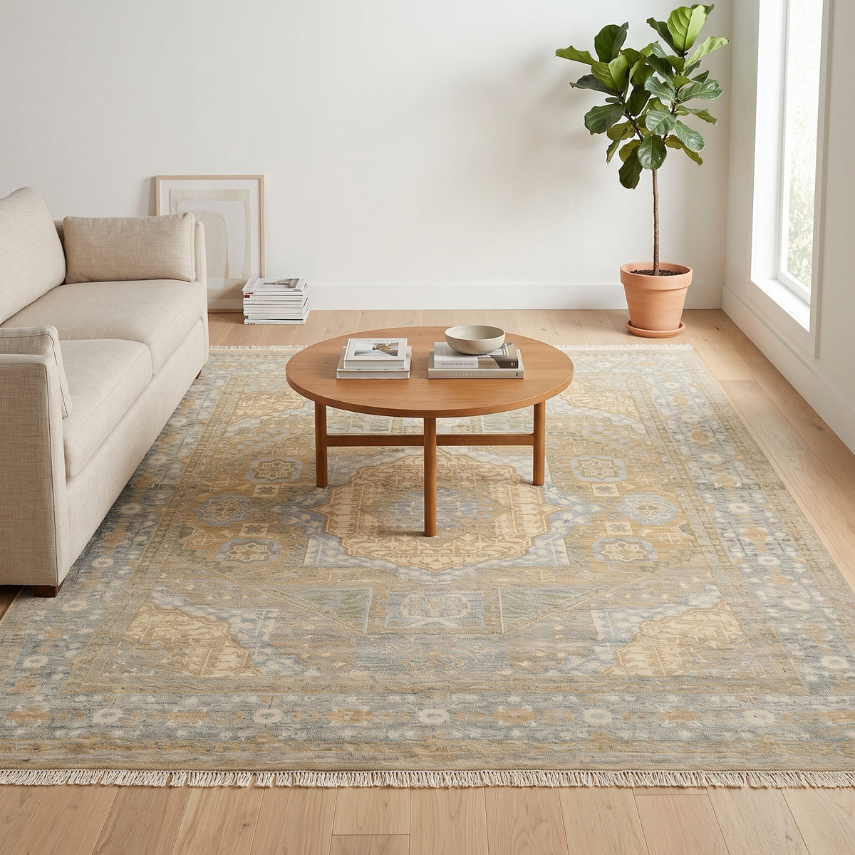 Artisan Hand-Knotted Mamluk Distressed look Rug in a living room