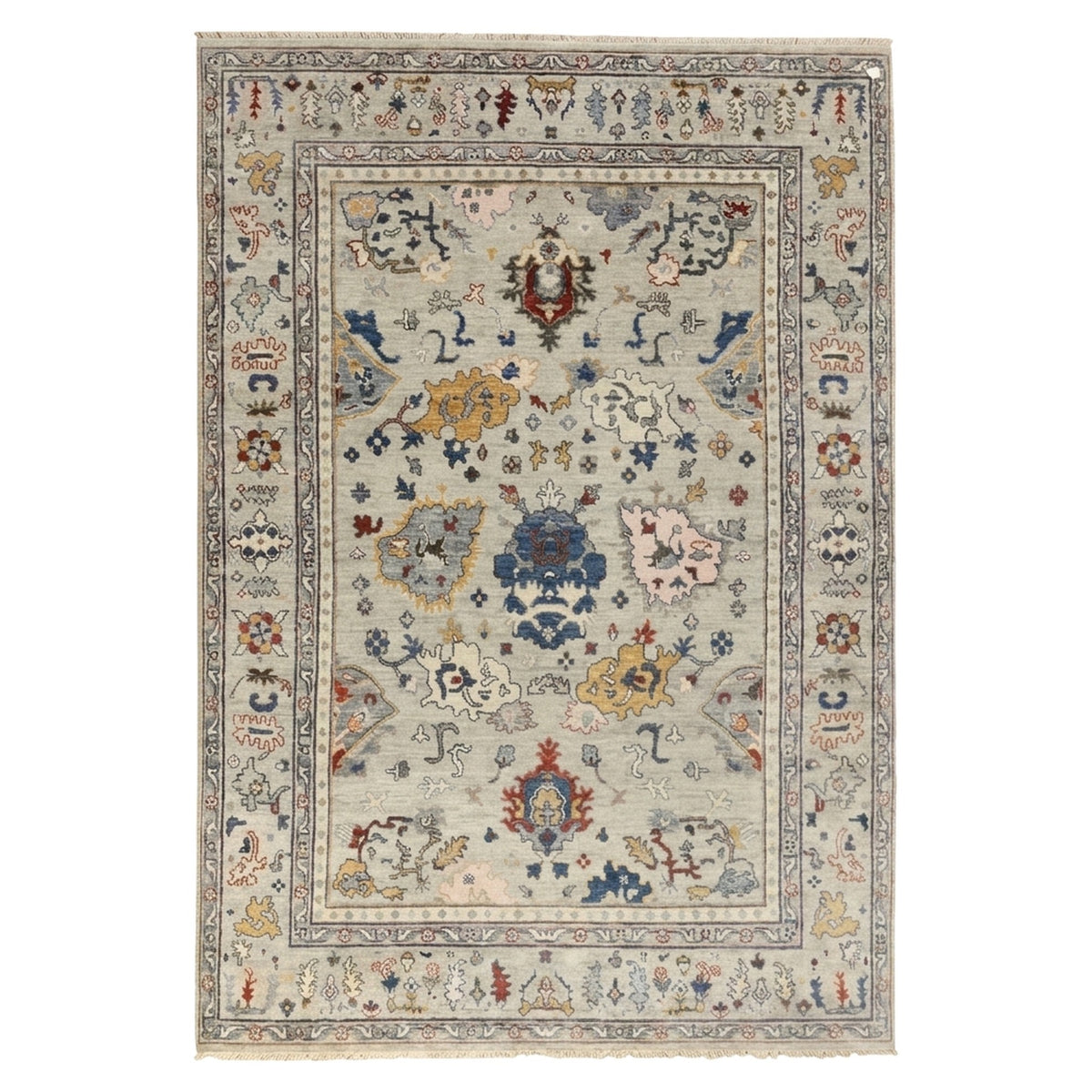 Artisan Hand-Knotted Traditional Rug, full view on a white background