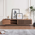 Dark Wood Slatted TV Console with Metal Legs, view 2