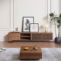 Dark Wood Slatted TV Console with Metal Legs, view 3