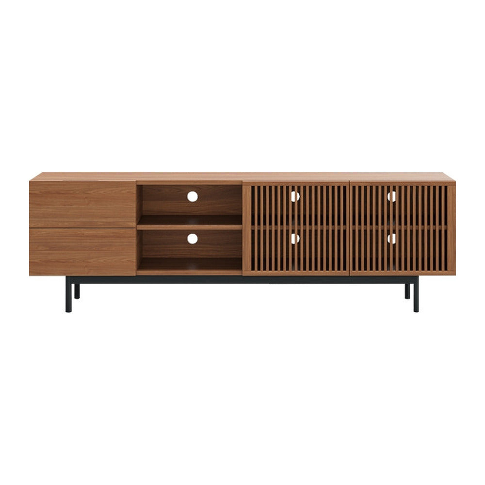 Dark Wood Slatted TV Console with Metal Legs, view 4