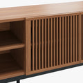 Dark Wood Slatted TV Console with Metal Legs, view 5