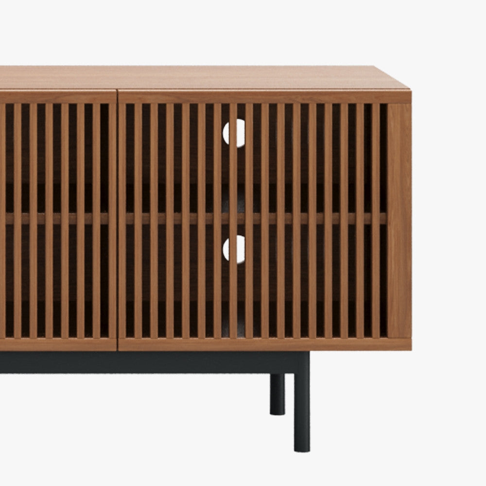 Dark Wood Slatted TV Console with Metal Legs, view 6