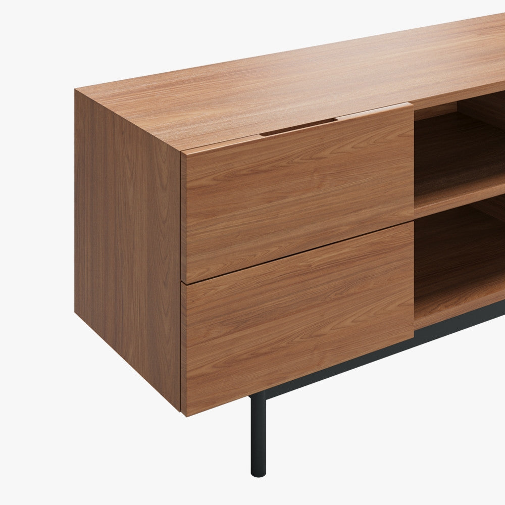Dark Wood Slatted TV Console with Metal Legs, view 7