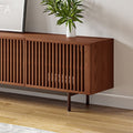 Dark Wood Slatted TV Console with Metal Legs, view 8