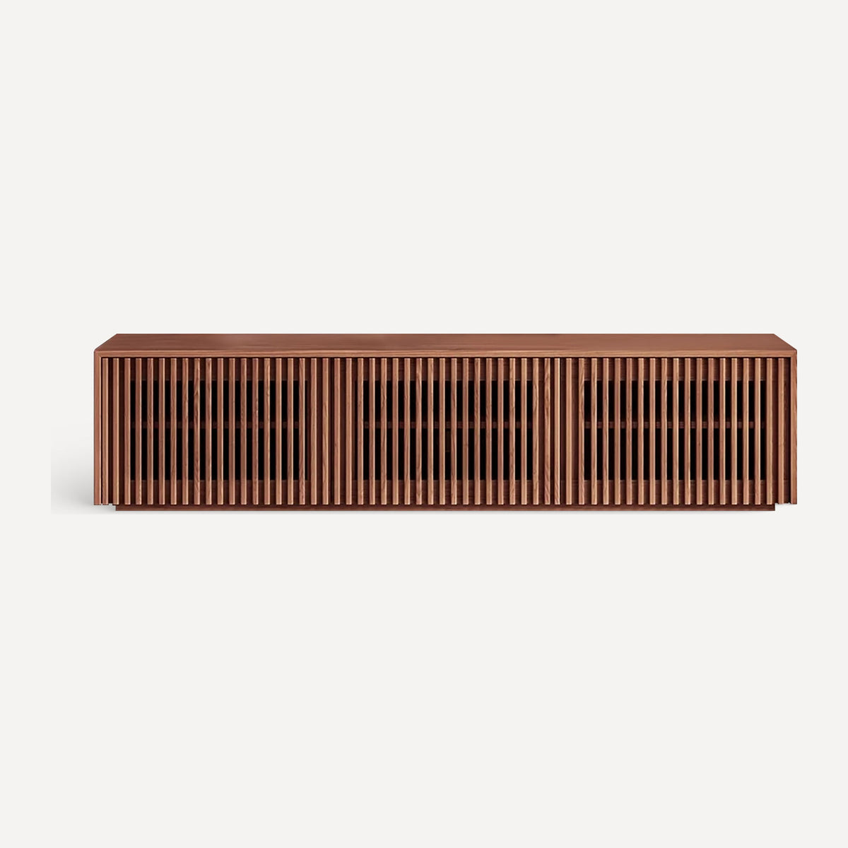 Dark Wood Slatted Low TV Console, front view