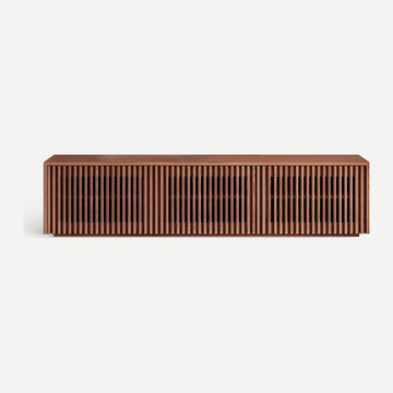 Dark Wood Slatted Low TV Console, front view