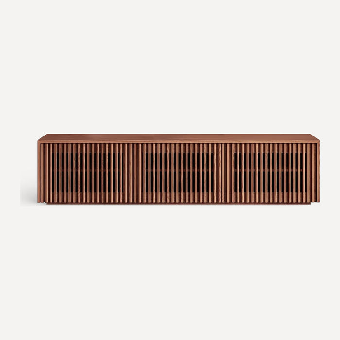 Dark Wood Slatted Low TV Console, front view