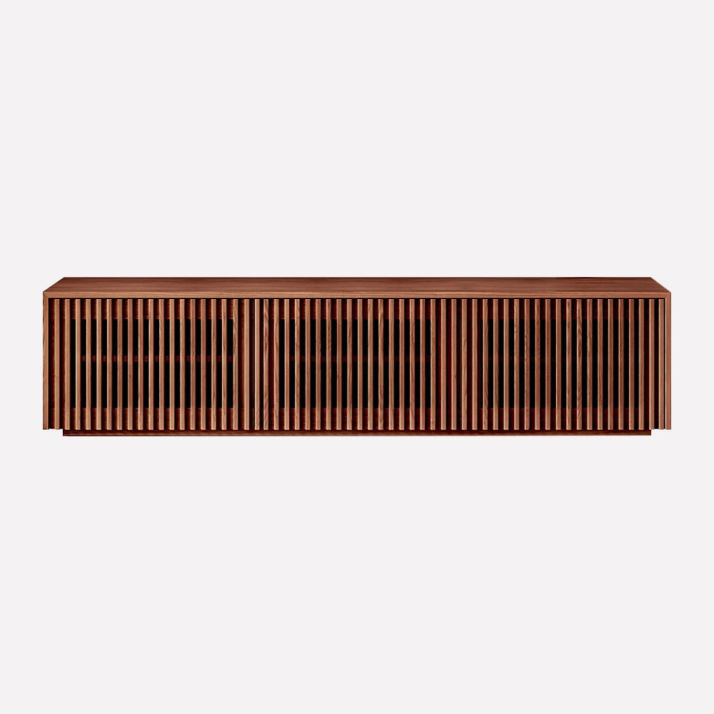 Dark Wood Slatted Low TV Console, view 3