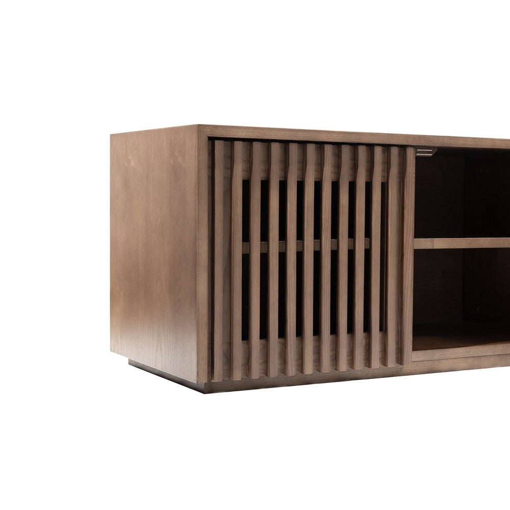Dark Wood Slatted Low TV Console, view 4