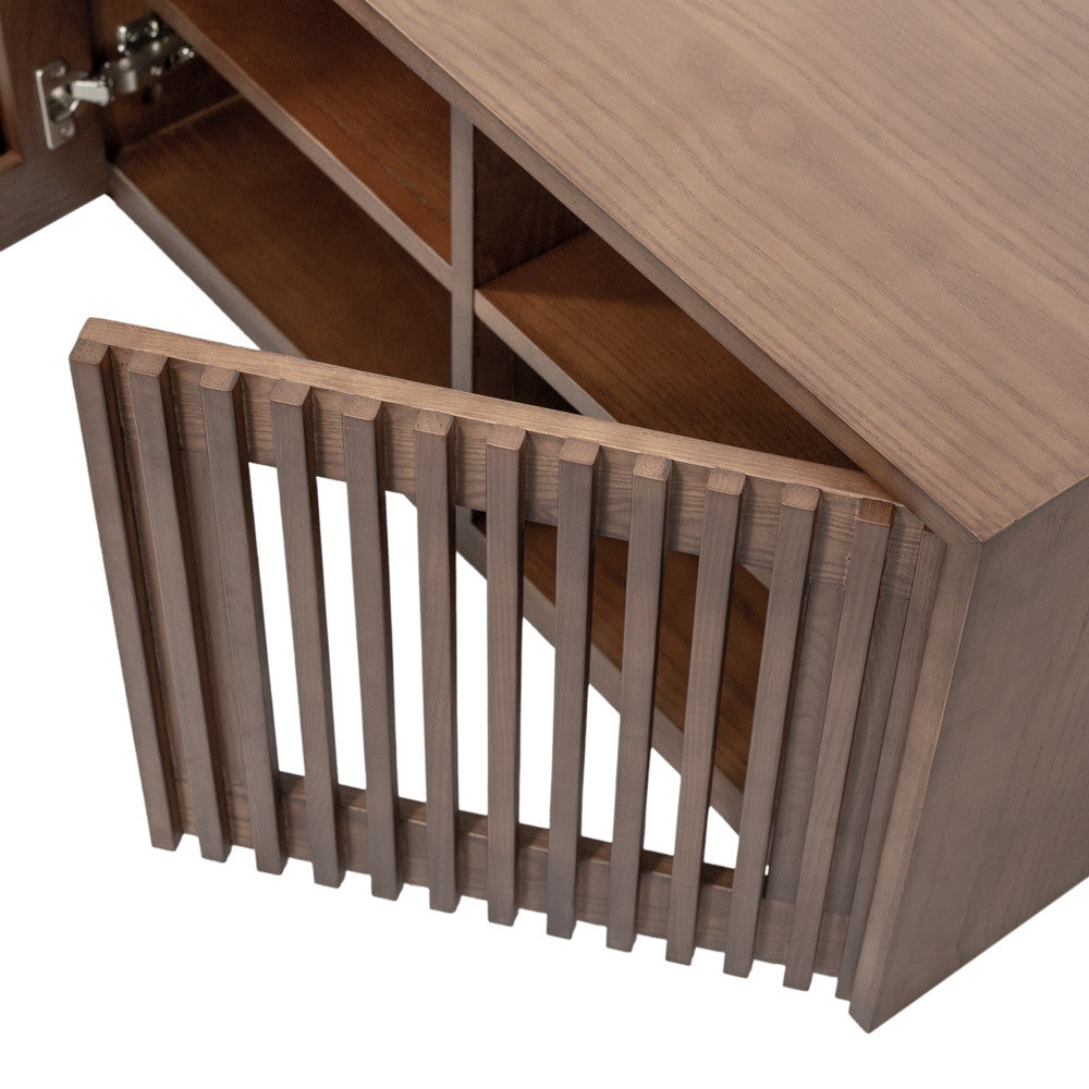 Dark Wood Slatted Low TV Console, view 5