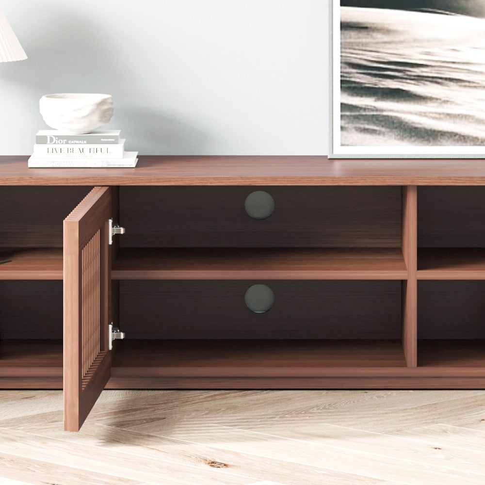 Dark Wood Slatted Low TV Console, view 6