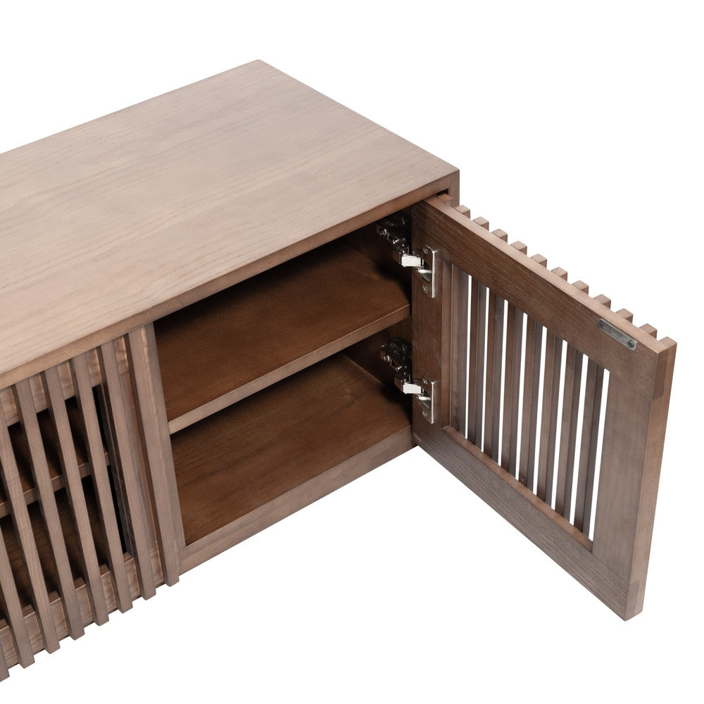 Dark Wood Slatted Low TV Console, view 7