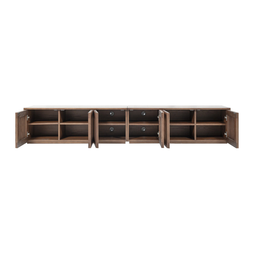 Dark Wood Slatted Low TV Console, view 8