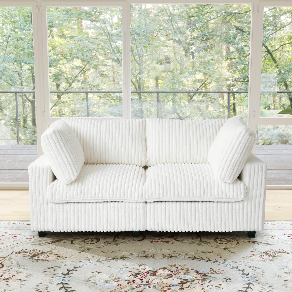 Sky Cloud Pro Sectional Sofa, Plush Comfort Plush Fabric Loveseats 2-Seaters, Beige