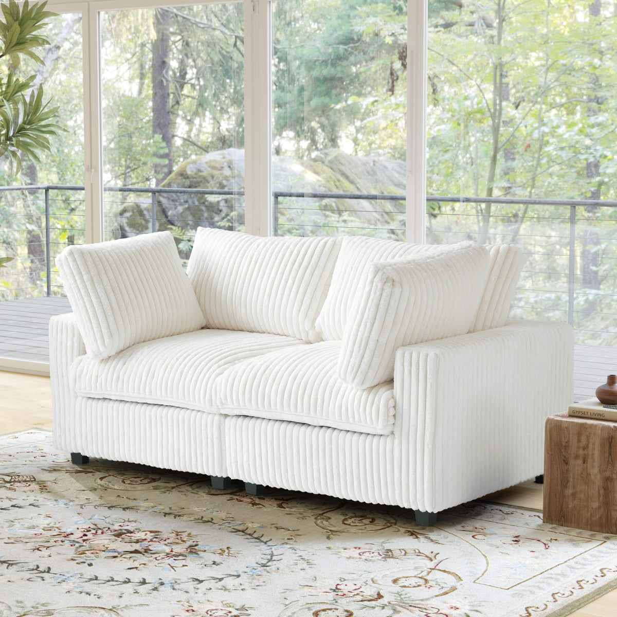 Sky Cloud Pro Sectional Sofa, Plush Comfort Plush Fabric Loveseats 2-Seaters, Beige