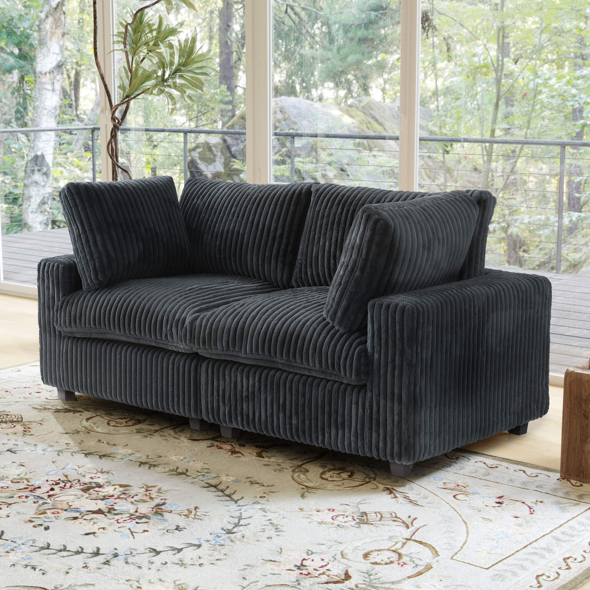 Sky Cloud Pro Sectional Sofa, Plush Comfort Plush Fabric Loveseats 2-Seaters, Black