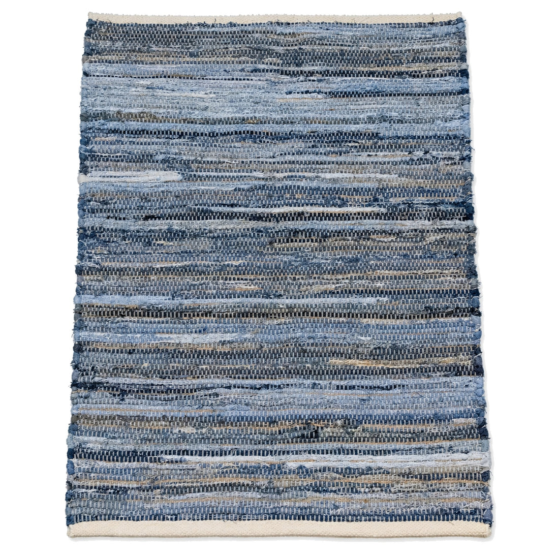 Blue Denim Cotton Kilim Rug, full view on a white background