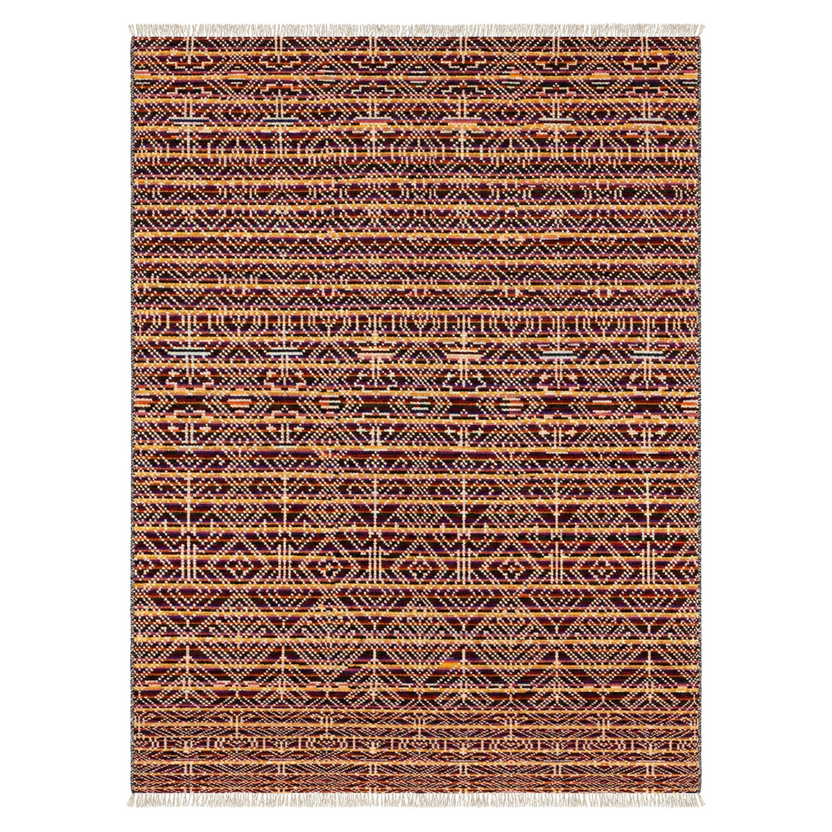 Bohemian-Inspired Hand-Knotted Geometric Rug, full view on a white background