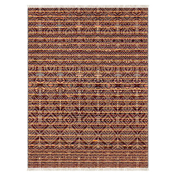 Bohemian-Inspired Hand-Knotted Geometric Rug, full view on a white background