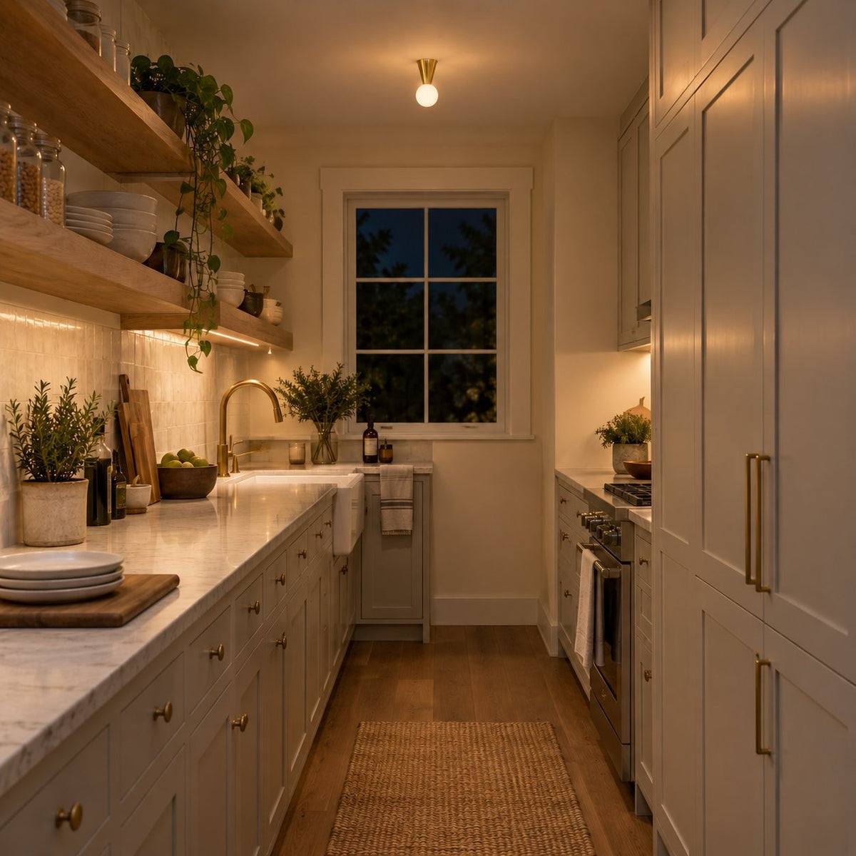 Handmade Brass Cone Flush Mount Ceiling Light in a room