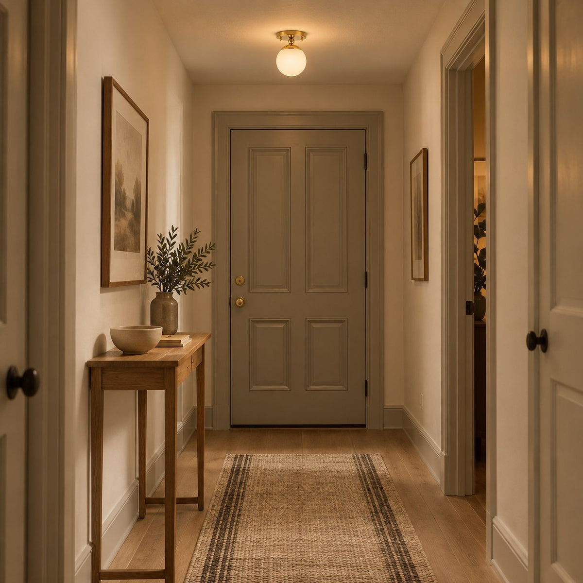 Handmade Brass Globe Flush Mount Ceiling Light in a room